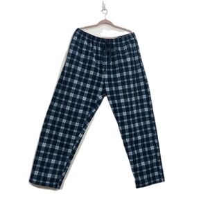 Denver Hayes Mens Blue White Plaid Fleece Pajama Lounge Pants 2XL Drawstring